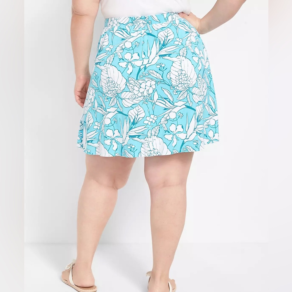 Lane Bryant mini skirt bright floral pull on pockets A line tropical print‎ Vaca